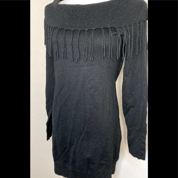 Tunic sweater black metallic sweater White House BM On Off shoulder fringed look - Picture 5 of 16